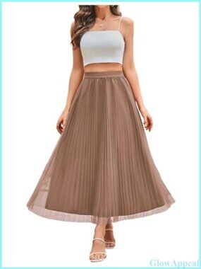 Tulle Mesh Layered A Line High Waist Flowy Long Skirt